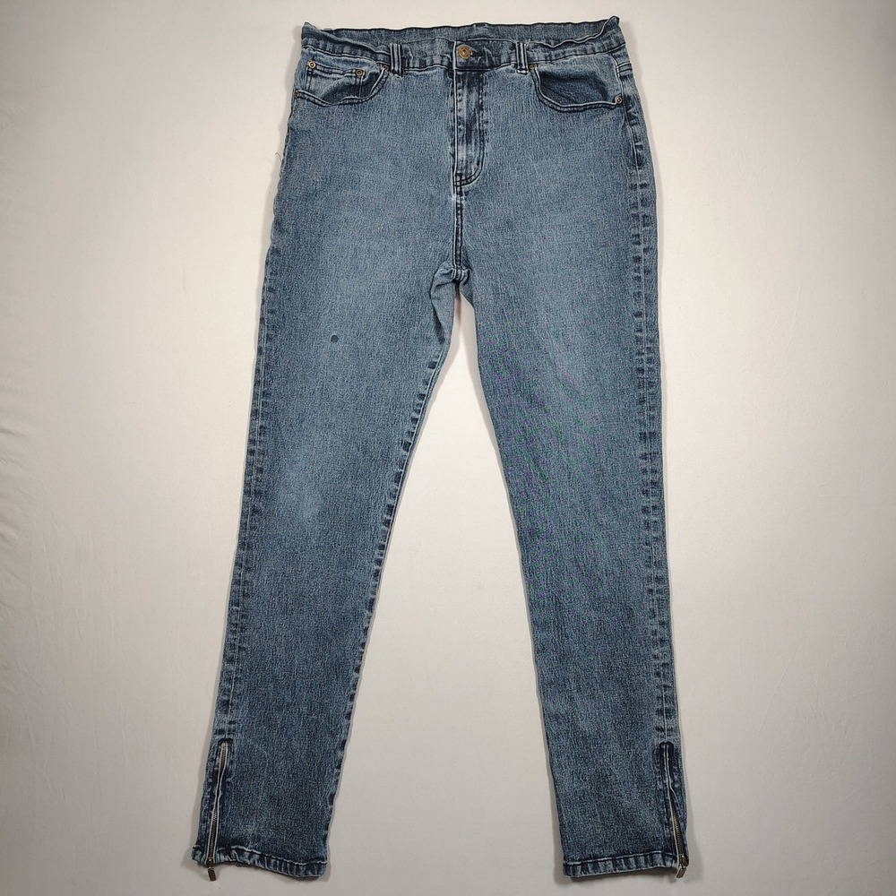 DG2 by Diane Gilman Slim Jeans Womens 16T Blue Ankle Zip Acid Wash Ramie Blend